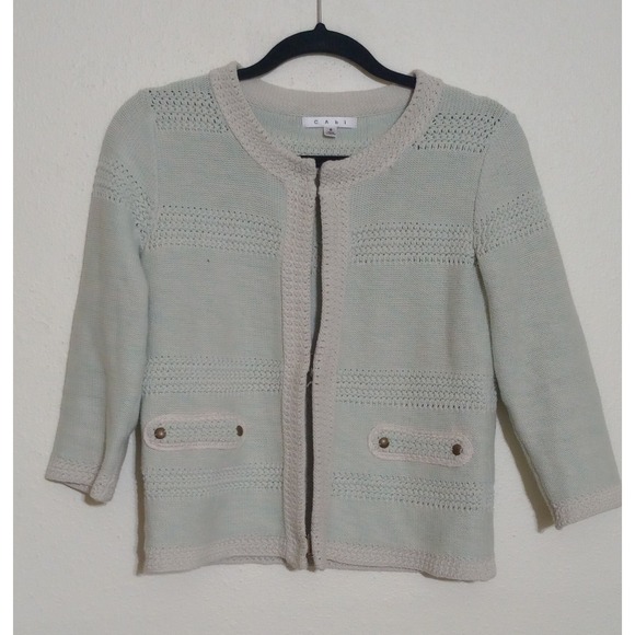 CAbi Sweaters - Cabi 203 Seafoam Green Cotton Knit Cardigan Sweater 3/4 Sleeve Small